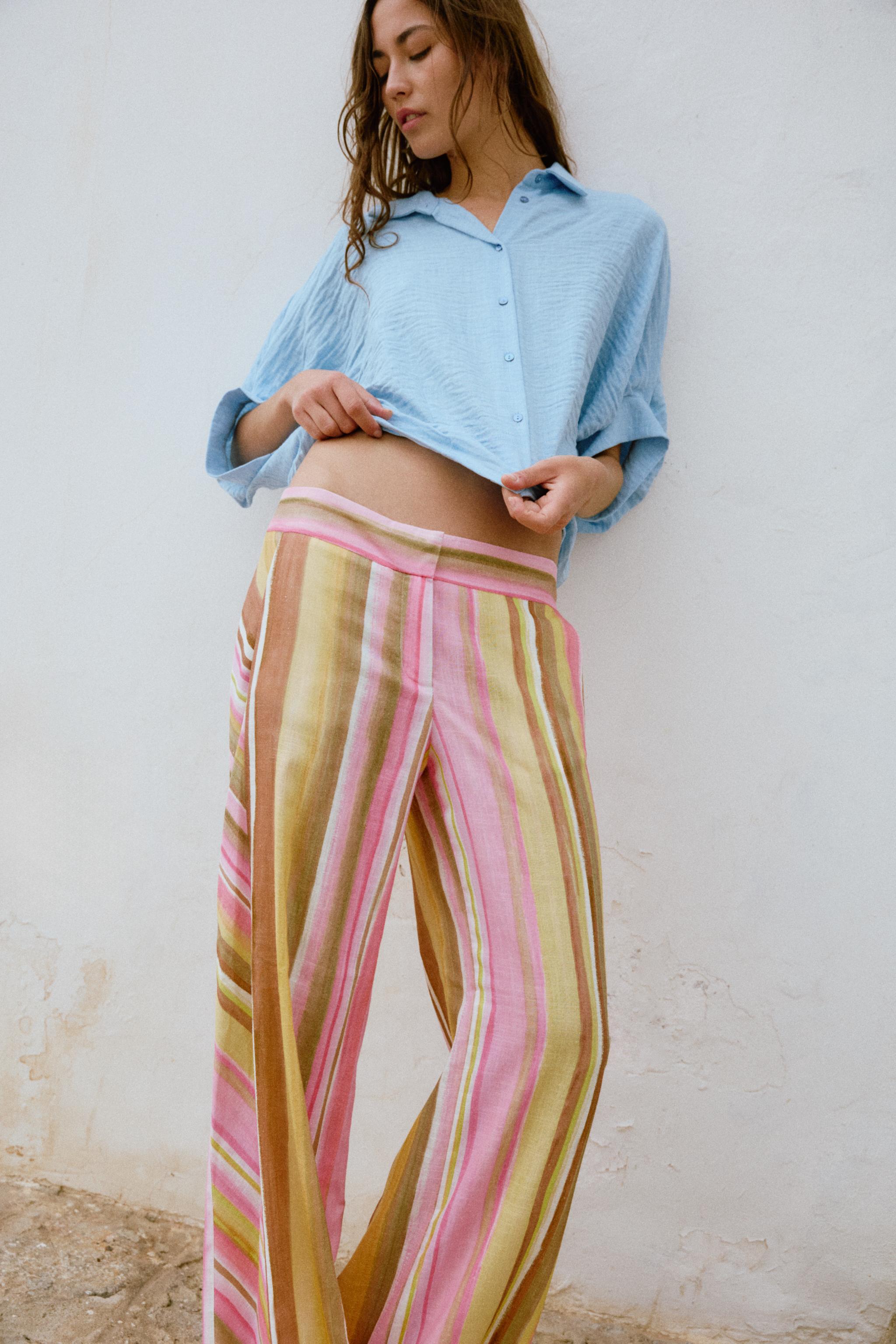 STRIPED WIDE LEG PANTS